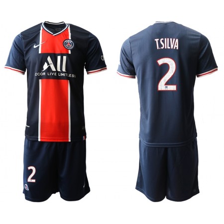 Paris Saint-Germain Fotbollströjor Thiago Silva 2 Barn Hemma tröja 2020/21 Kortärmad